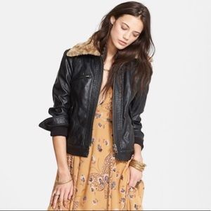 FREE PEOPLE Vegan Leather Fur-Lined Aviator Jacket